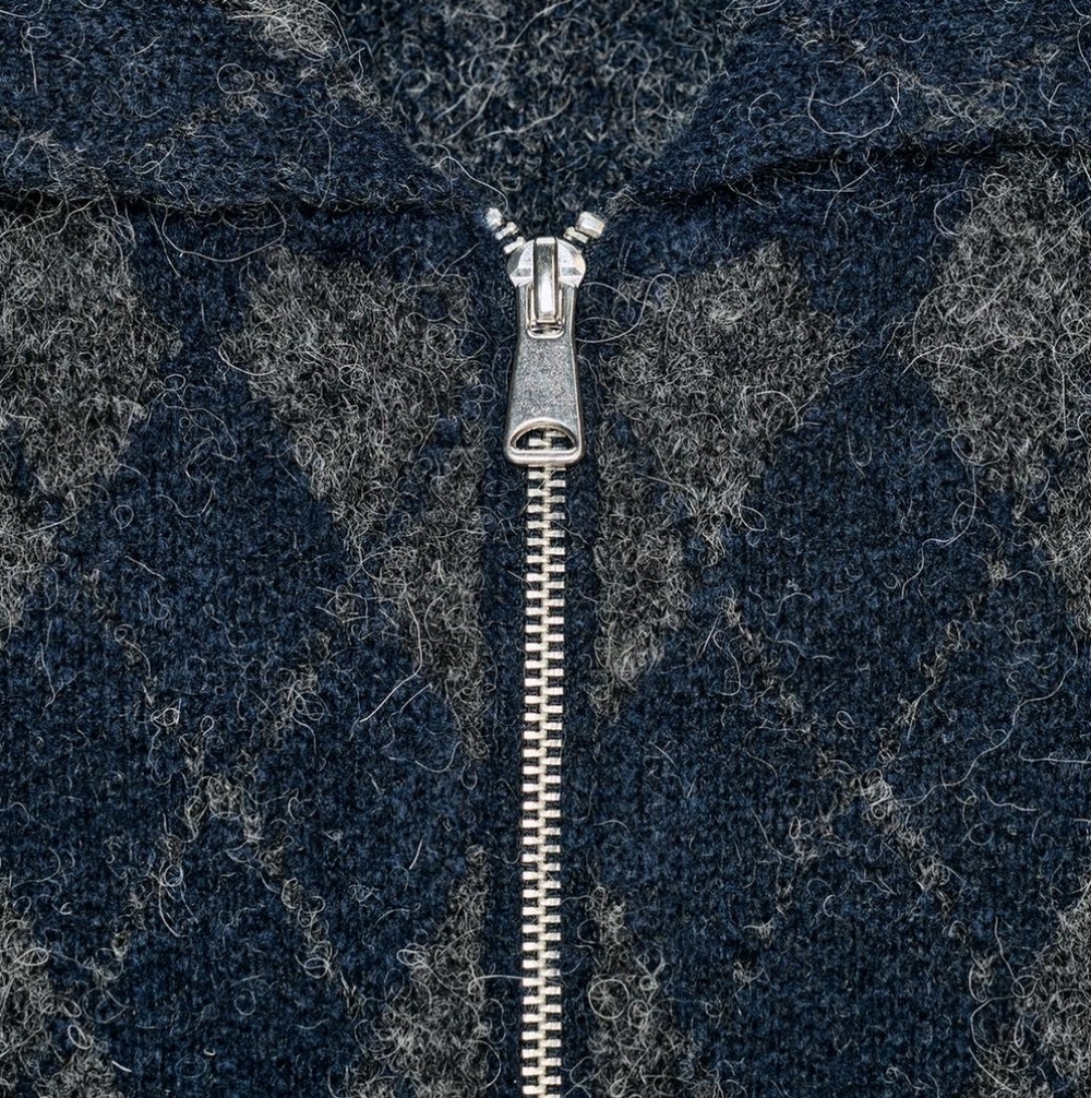 ZARA ARGYLE KNIT BOMBER JACKET - Picture 13 of 13